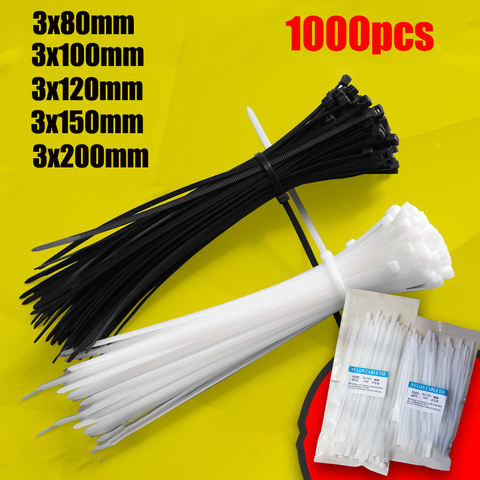 1000(500)pcs Black Self Locking Cable Tie High Quality Nylon Fasten Zip Wire Wrap Strap 3x100mm 3*80 3x120 3*150 3X200 plastic ► Photo 1/6