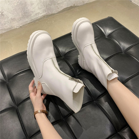 COOTELILI Women Ankle Boots Winter Round Toe 5cm Heel Zip Shoes Black White Orange Basic Shoes For Woman Botas Mujer Size 35-40 ► Photo 1/4
