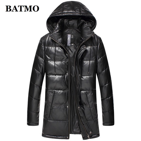 BATMO 2022 new arrival autumn&winter 90% white duck down natural real sheepskin hooded jackets men,men's leather jackets ► Photo 1/5