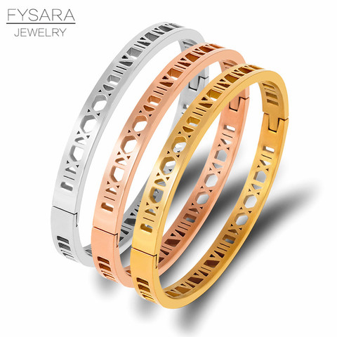 FYSARA Fashion Charm  Hollow Roman Numerals  Stainless Steel Bangle Gold Color Bracelet For Women Jewelry Cuff Bangles ► Photo 1/6