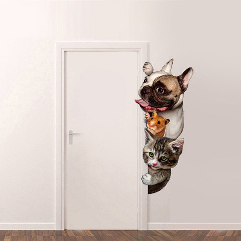 Vinyl Dog & Cat Wall Art Fridge Decor 3D Decal Funny Animal Mural Wall Sticker