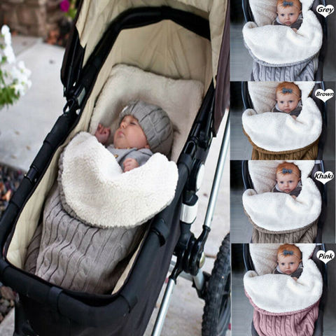 Newborn Baby Winter Stroller Wrap Blanket Footmuff Thick Warm Knit Crochet Swaddle Sleeping Bags Toddler Little Baby Sleep Sack ► Photo 1/6