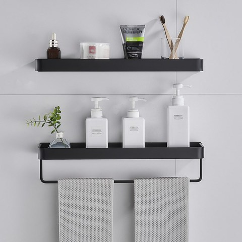 Black Aluminum Towel Shelf Bathroom Storage Rack Wall-mounted Tray Rack Vanity Shower Caddy Rack Spice Organizer 30/40/50cm ► Photo 1/6