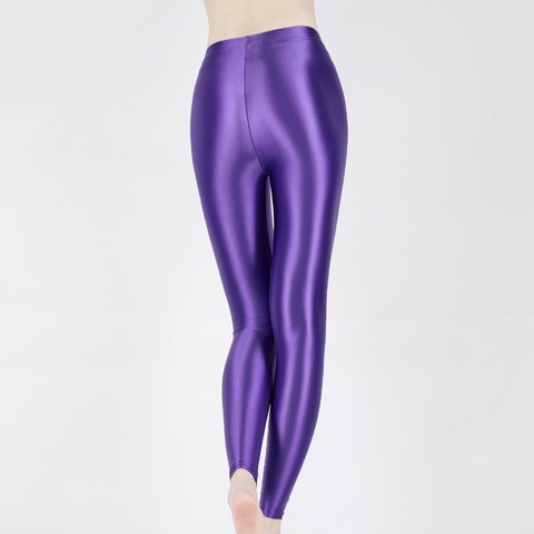 Women's Shiny Glossy Silky High Waist Leggings Yoga Opaque Slim Colorful  Fitness