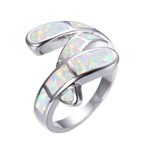 Womens Luxury Rings Fashion Geometric White/Green/Blue Opal Ring For Women Jewelry Anniversary Gift ► Photo 1/4