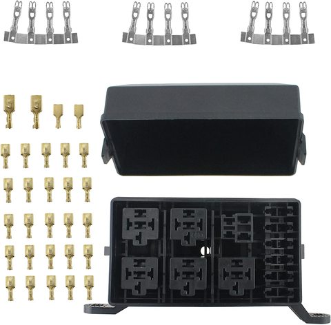 12-Slot Relay Box 6 Relays 6 ATC/ATO Standard Fuses Holder Block with 41pcs Metallic Pins Universal for Automotive Accessories ► Photo 1/6