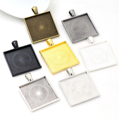 New Fashion 5pcs 25mm Inner Size 7 Colors Plated Square Cabochon Base Setting Charms Pendant,Fit 25mm Square Glass Cabochons ► Photo 1/5