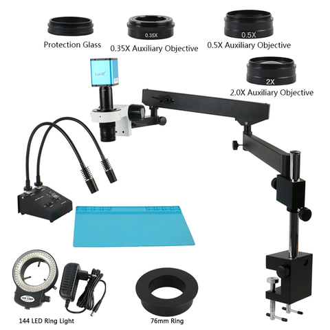 SONY IMX290 HDMI Auto Focus Video Microscope Camera Rotable Articulating Arm Pillar Clamp + 200X Lens +0.5x 0.35x Objective Lens ► Photo 1/6