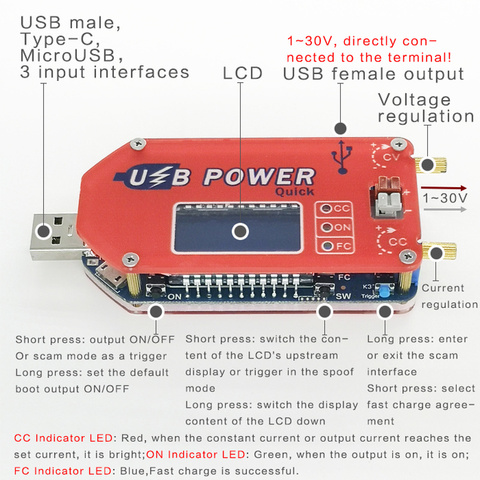 DP3A Digital display USB adjustable power module DC 1-30V 15W QC 2.0 3.0 FCP Quick charge 12v 24v laboratory power supply ► Photo 1/6