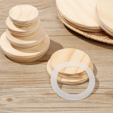 Wood Lids Reusable Wooden Kitchen Organization Bottle Sealing Caps Canning Storage Mason Jar Lid Wide Mouth Cover Wood Lids ► Photo 1/6