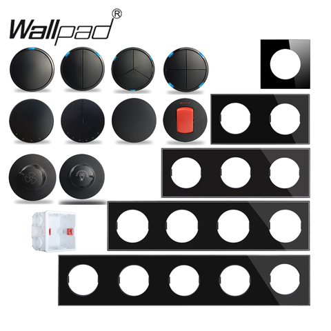 Wallpad L6 Black Glass Crystal 1 2 3 4 Gang Wall Light Switch 1 Way 2 Way 20A 45A DP 2P Switch DIY Free Combination ► Photo 1/6