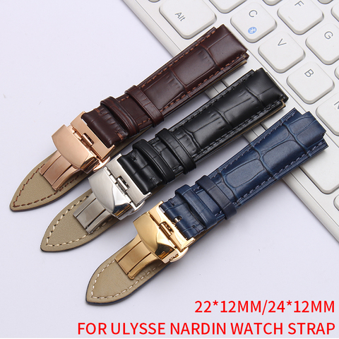 shengmeirui for Ulysse Nardin Strap Convex interface strap 25 * 12MM22 * 12MM black brown blue leather strap wrist bracelet ► Photo 1/6