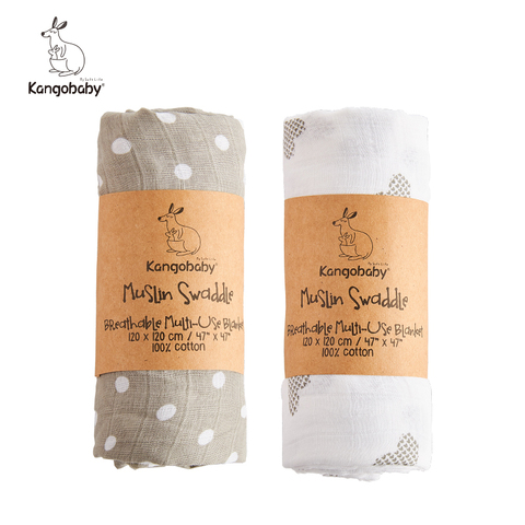 Kangobaby New Design 2pcs Set Double Layers 100% Cotton Newborn Baby Muslin Swaddle Blanket ► Photo 1/6