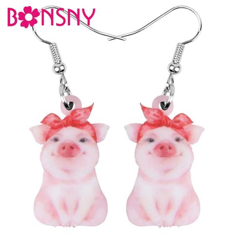 Bonsny Acrylic Valentine's Day Headband Pig Piggy Earrings Animal Drop Dangle Jewelry For Women Girls Teen Charm Decoration Gift ► Photo 1/5