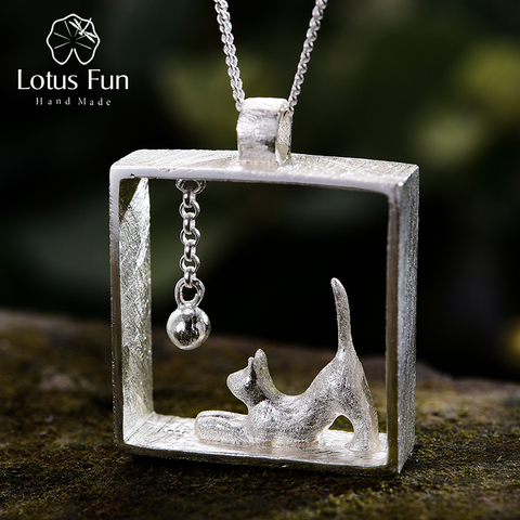 Lotus Fun Real 925 Sterling Silver Handmade Fine Jewelry Creative Cat Playing Balls Pendant without Chain Acessorios for Women ► Photo 1/6