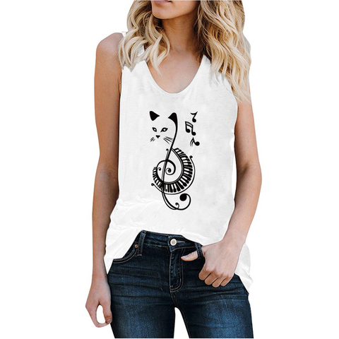 2022 Casual Musical Note Cat Print Tanks Tops Women Clothes Summer Sleeveless Tank Tops Summer Loose Harajuku Top Verano Mujer ► Photo 1/6