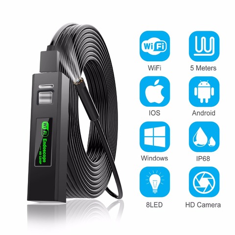 5M 8LED WiFi Borescope Endoscope Snake Inspection Camera for iPhone Android  iOS