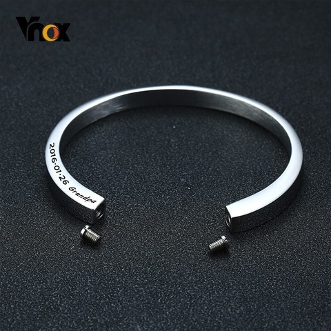 Vnox Free Custom Cremation Urn Bracelet For Ashes Hollow Stainless Steel Mens Cuff Bracelets Never Fade Women Bangle Jewelry ► Photo 1/6
