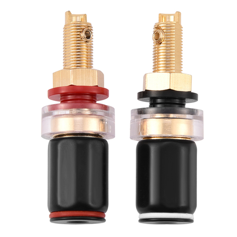 2 pcs Black &Red Free Welding Copper Speaker Amplifier Terminal for 4mm Banana Plug Copper Terminals ► Photo 1/6