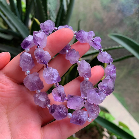 Reiki Healing Jewelry Purple Crystal Quartz Strecth Bracelets Birthstone Raw Mineral Pearl Charm Natural Amethysts Bracelets ► Photo 1/6