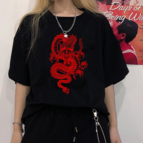 Punk women's t-shirt vintage Chinese dragon print loose top summer new Harajuku O-neck short-sleeved T-shirt Gothic Streetwear ► Photo 1/6