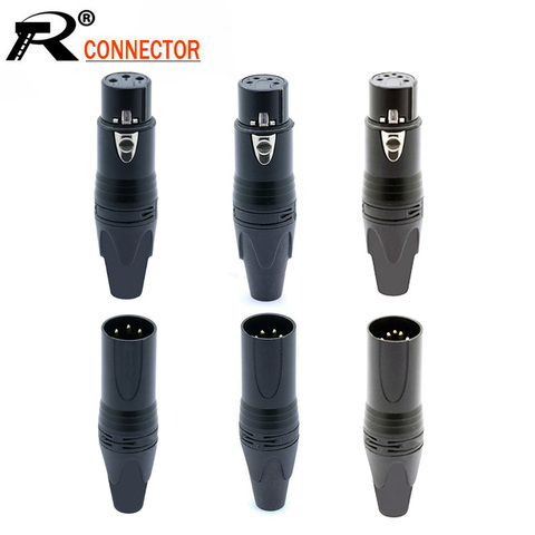 10pcs/lot 3/4/5pin XLR Connector Male/Female XLR Plug Jack Socket Microphone MIC Cable Audio Cable Connector Black Color ► Photo 1/6