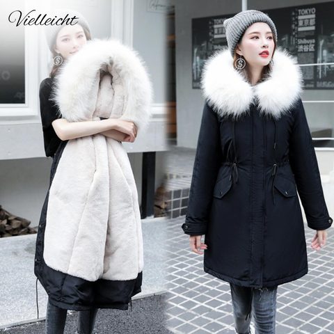Vielleicht -30 Degrees Snow Wear Long Parkas Winter Jacket Women Fur Hooded Clothing Female Fur Lining Thick Winter Coat Women ► Photo 1/6