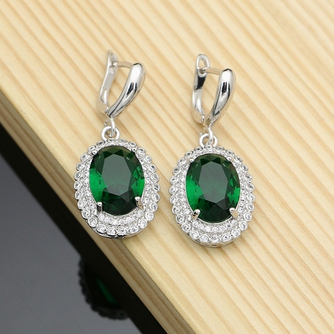 Silver 925 Earrings for Women Natural Green Cubic Zirconia White Crystal Round Stone Jewelry ► Photo 1/6