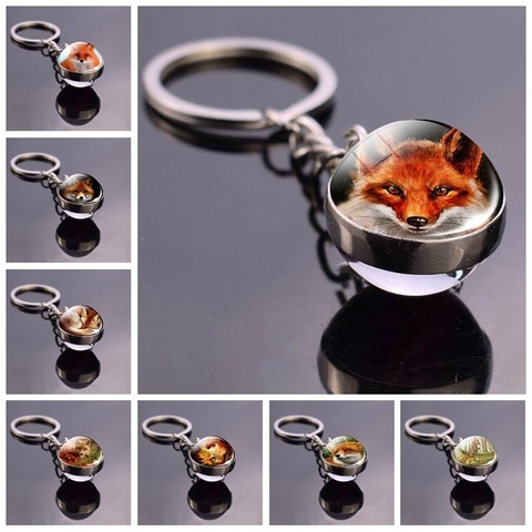 Red Fox Glass Ball Keychain Wildlife Fox Key Buckle Animal Pattern Key Rings Pendant ► Photo 1/4