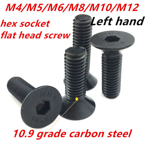 10.9 grade M4M5M6M8M10M12 black carbon steel left hand threaded hex socket flat head countersunk  screws bolts hardware764 ► Photo 1/5