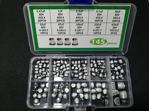 10value mix Aluminum electrolytic capacitor kit box 145PCS 0.47uf 1uf 2.2uf 4.7uf 10uf 22uf 47uf 100uf 220uf 470uf 10v 25v 35v ► Photo 1/3