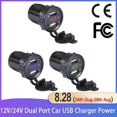12V/24V Dual Port Car USB Charger Power Outlet For Ipad Iphone Car Boat Mobile Phones Led Voltage Meter For Car Motorcycle ► Photo 1/6