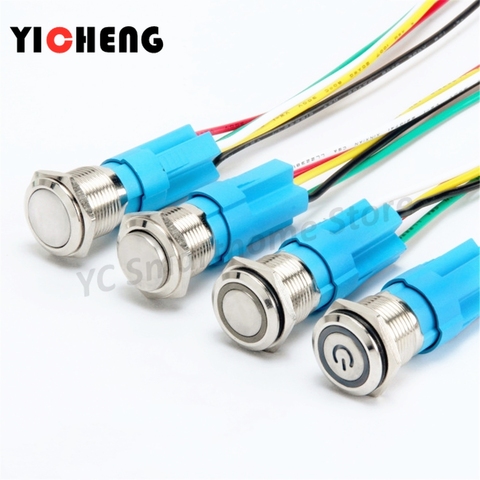 1Pcs quality waterproof Metal push button switch 16mm LED power start self-reset/self-locking round switch With cables 1set ► Photo 1/6