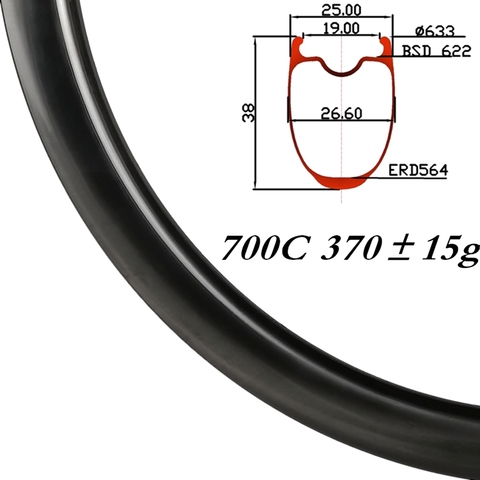 370±15g 700C 25mm Width 38mm Depth Keel Reinforcement  Carbon Road Bike Rim Brake/Discbrake Tubeless Clincher HTG 280℃ ► Photo 1/4