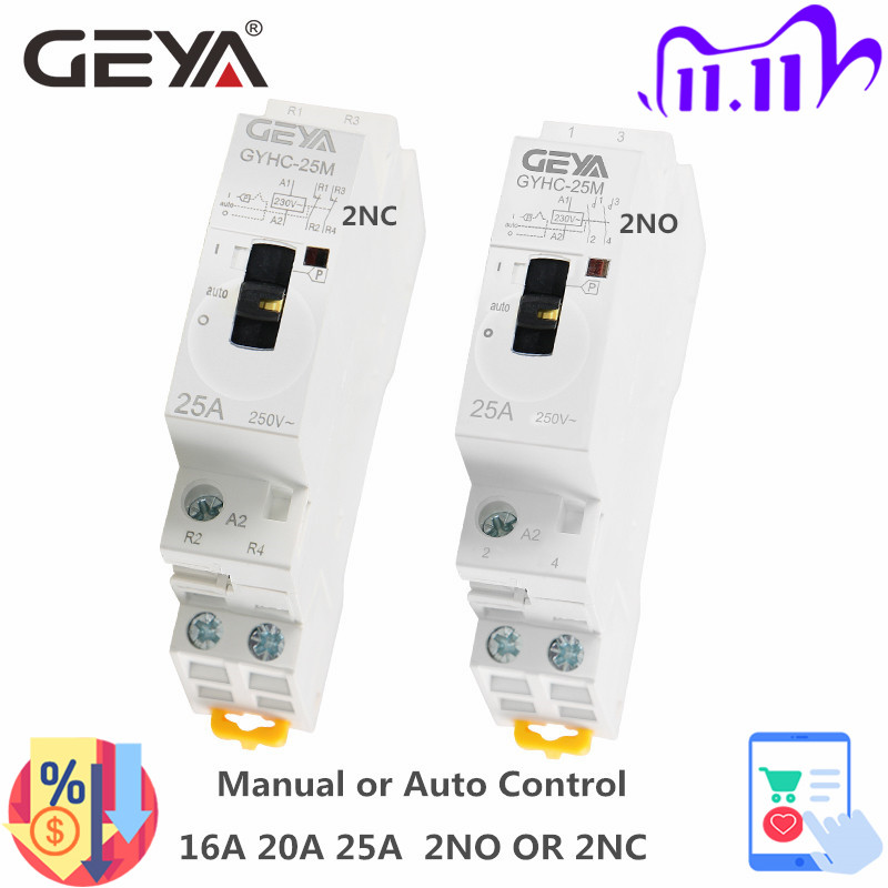 GEYA Manual Control Household Contactor 4P 16A 4NO 220V AC Modular Contactor 