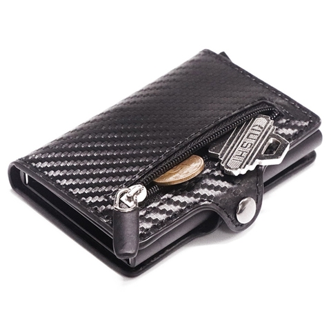 Minimalist Aluminum Wallet Credit Card Holders RFID Blocking Slim Carbon Fiber Leather Wallets Metal Card Case Coin Pocket Purse ► Photo 1/6