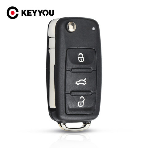 KEYYOU 10X NEW 3 Button Flip Fob Remote Folding Key Shell for VW VOLKSWAGEN Tiguan Golf Sagitar Polo MK6 Uncut Blade Fob ► Photo 1/6