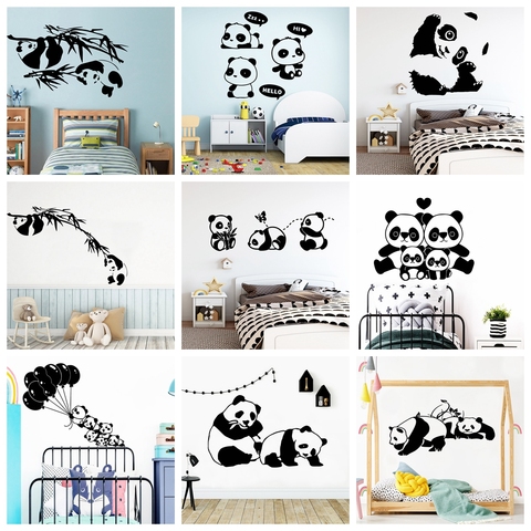 Drop Shipping Cartoon Panda Family Wall Stickers Mural Art Home Decor For Kids Rooms Decoration Decal Creative Stickers ► Photo 1/6