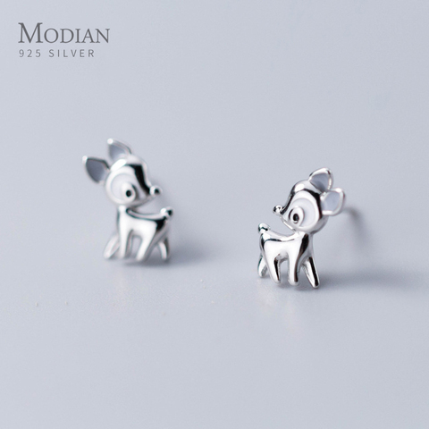 Modian 100% 925 Sterling Silver Cute Deer Stud Earrings for Women Fresh Enamel Gifts Gifts Luxury Statement Fine Silver Jewelry ► Photo 1/5