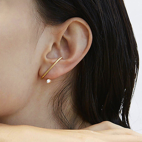 SRCOI Simple Geometric Curved Metal Linear Earrings Minimalist Imitation Pearl Earrings Fashion For Women Girl Party Jewelry ► Photo 1/6