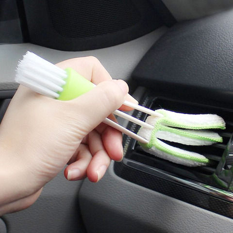 2In1 Green Car Air-conditioner Outlet Dirt Duster Cleaner Brush Car Air Conditioning Vent Blinds Cleaning Brush Car Accessories ► Photo 1/6