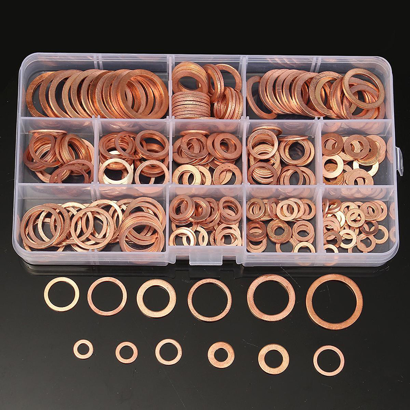 150pcs Solid Copper Crush Washers Gasket FLAT Oil Brake Ring Kit 