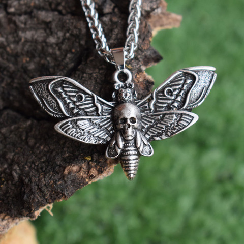 halloween dead head Skull pendant Moth necklace women  necklace with metail chain christmas gift ► Photo 1/6