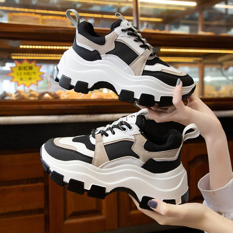 Women Sneakers Fashion Chunky Shoes Thick Sole Female Mesh Lace Up Platform Vulcanize Shoes Casual Footwear White Walking Shoes ► Photo 1/6