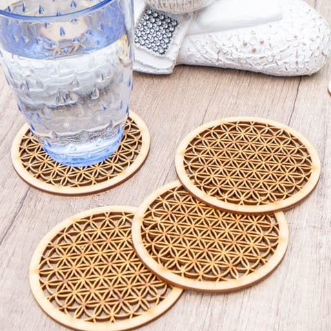 10pcs Flower Of Life cut beermat place mat wood coasters Wood Gift ► Photo 1/2