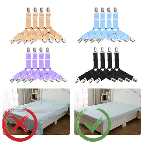 4pcs/set Elastic Bed Sheet Grippers Belt Fastener Clips Mattress