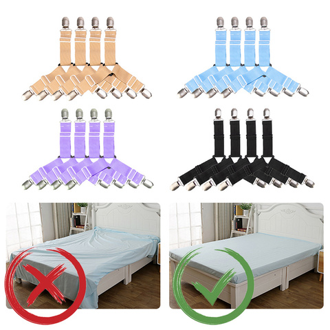 4pcs/set Elastic Bed Sheet Grippers Belt Fastener Clips Mattress Cover  Blankets Holder Home Textiles Organize Gadgets