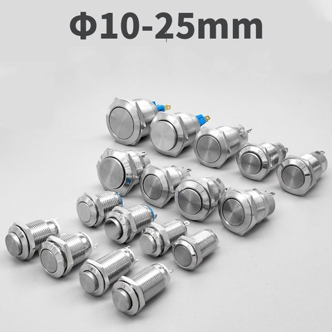 10mm 12mm 16mm 19mm  22mm Panel Hole Metal Button Switch Power Push Button Flat/High Head Momentary/Locking Soldering NO/NC ► Photo 1/6