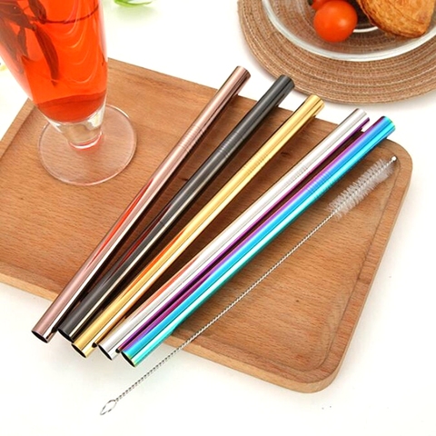 4Pcs 304 Stainless Steel Straw Reusable Metal Straws Set 12mm Diameter Bubble Tea Milkshake Drinking Boba Straw with 2pcs Brush ► Photo 1/6