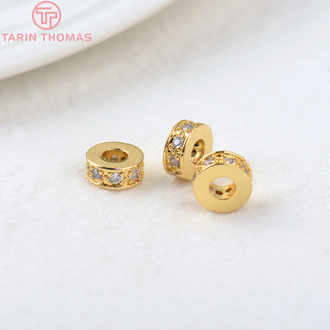 10PCS 7.2x3MM Hole 3MM 24K Gold Color Brass with Zircon Round Spacer Beads High Quality Jewelry Making Findings Accessories ► Photo 1/5
